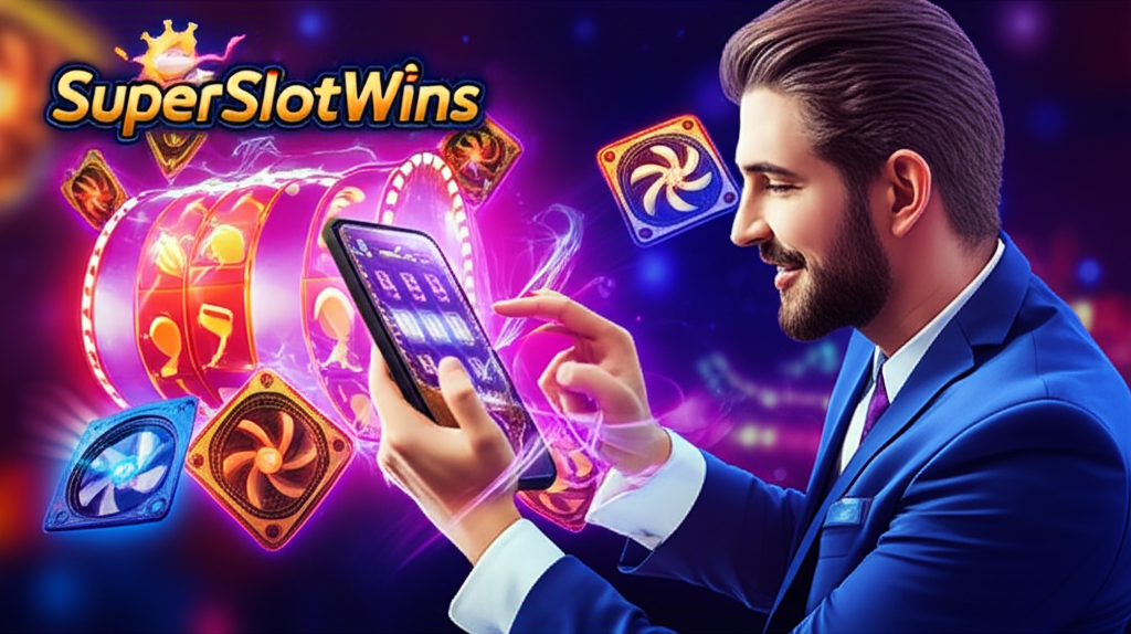 Ilustrasi pemain slot profesional menggunakan smartphone dengan efek panas dan elemen pendinginan, menggambarkan pengalaman mengatasi masalah HP panas saat bermain slot online di SuperSlotWins.
