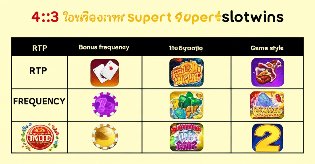 ตารางเปรียบเทียบเกมทดลองเล่น superslotwins ยอดนิยมพร้อมค่า RTP และโบนัสแตกบ่อย