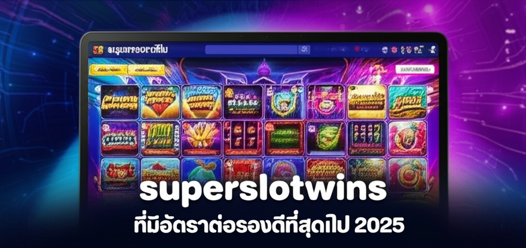 ภาพหน้าจอแพลตฟอร์มคาสิโนออนไลน์ superslotwins แสดงเกมคาสิโนหลากหลาย พร้อมข้อความรวมเกมคาสิโน superslotwins ที่มีอัตราต่อรองดีที่สุดในปี 2025