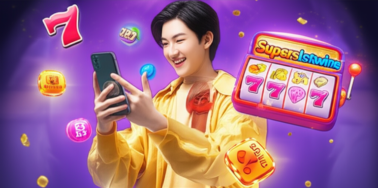 ผู้เล่นมือใหม่กำลังเล่นสล็อต superslotwins บนมือถือ พร้อมสัญลักษณ์โบนัสแตกบ่อยและระบบฝาก-ถอนออโต้ที่รวดเร็ว