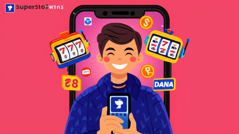 Ilustrasi pemain slot online Indonesia menggunakan aplikasi DANA untuk deposit dengan mudah dan aman di SuperSlotWins