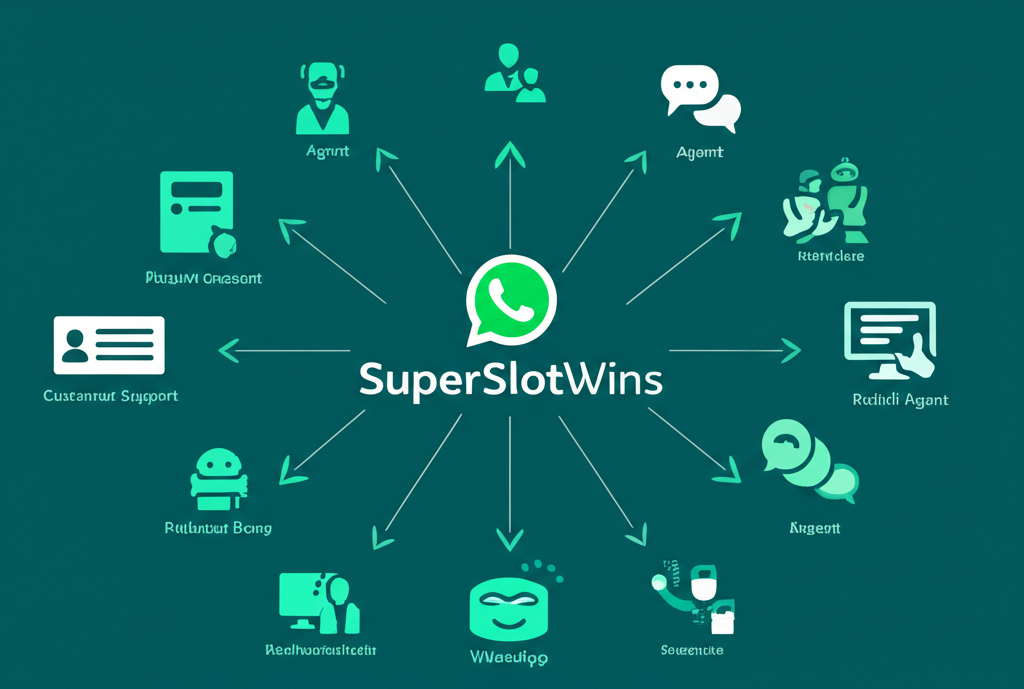 Diagram alur komunikasi WhatsApp customer service SuperSlotWins dengan multi-agent dan chatbot