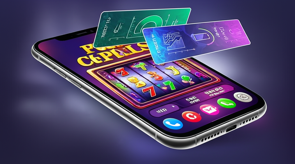 Smartphone dengan aplikasi floating monitor performa CPU, RAM, dan baterai saat bermain slot online untuk optimisasi multitasking