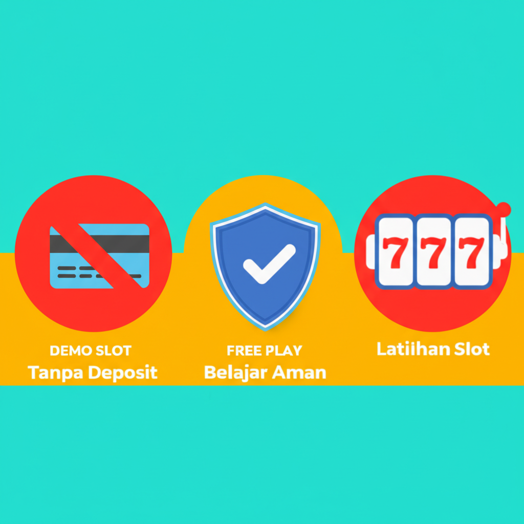 Infografis konsep demo slot, free play, dan practice mode tanpa deposit untuk pemula