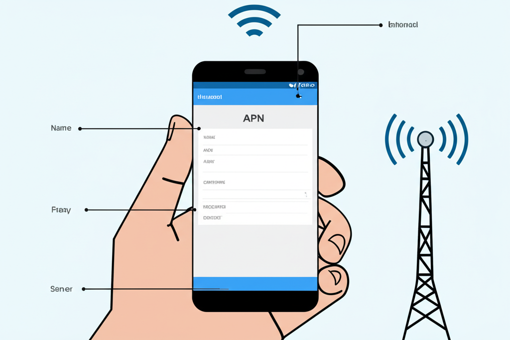 Infografis pengertian dan komponen setting APN pada smartphone untuk koneksi internet gaming slot online