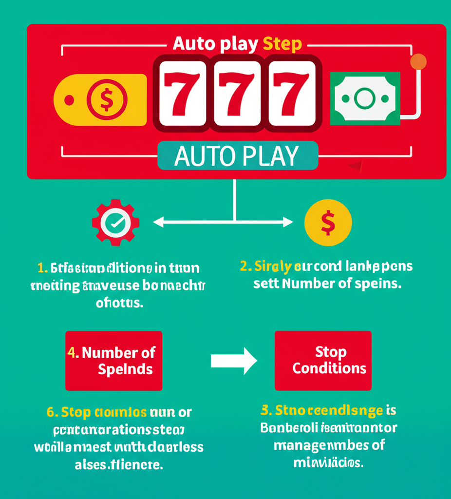 Infografis penjelasan fitur auto play dalam permainan slot online dengan langkah-langkah penggunaan dan tips pengelolaan modal