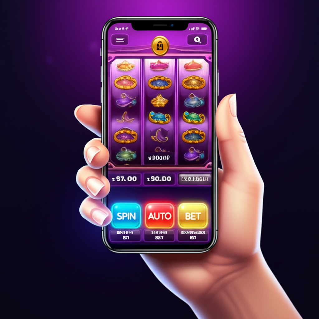 Interface aplikasi mobile slot online dengan navigasi satu tangan dan tombol besar