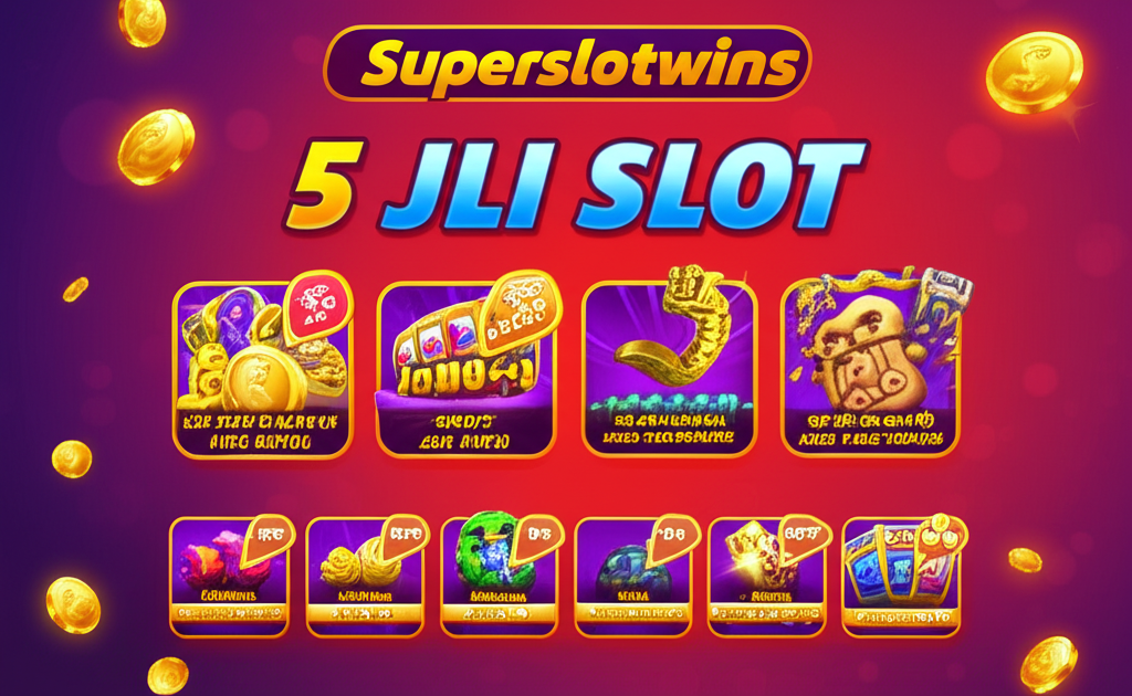 อินโฟกราฟิกเปรียบเทียบฟีเจอร์เกม JILI SLOT 5 เกมใหม่ล่าสุดบน superslotwins ปี 2025