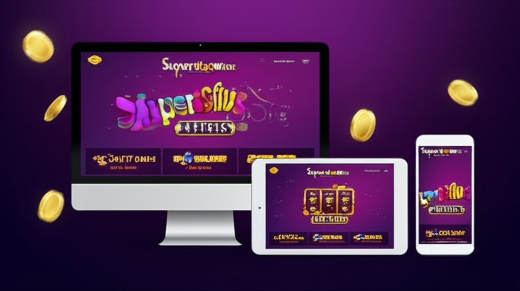 Gambar platform SuperSlotWins di berbagai perangkat dengan logo provider ternama, proses transaksi otomatis cepat, dan layanan pelanggan 24/7 yang ramah