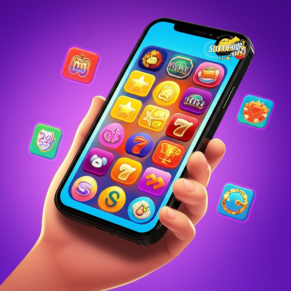 Ilustrasi pemain slot online menggunakan perangkat mobile dengan layanan 24/7, transaksi otomatis, dan berbagai provider game di SuperSlotWins