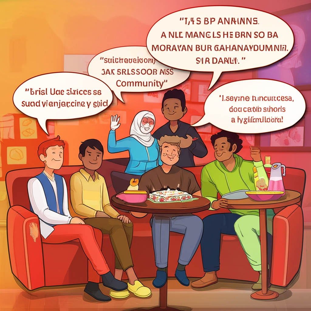 Ilustrasi komunitas pemain slot Indonesia berbagi kisah sukses dan motivasi dengan kutipan positif dan tips bermain