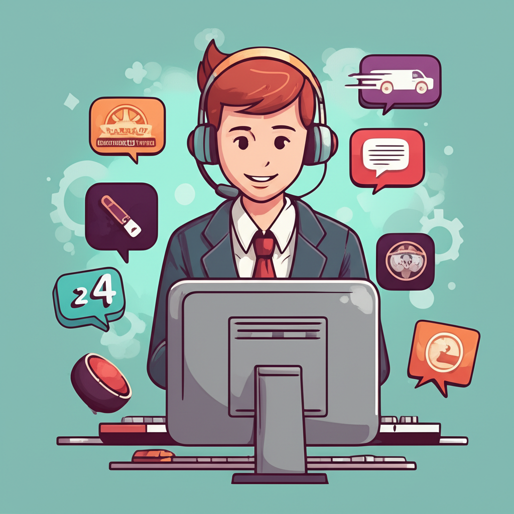 Ilustrasi agen layanan pelanggan SuperSlotWins dengan headset, siap melayani 24/7 untuk membantu masalah deposit slot online dengan QRIS.