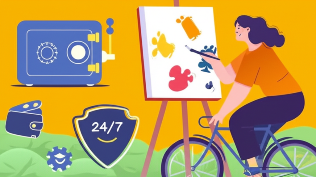 Ilustrasi seseorang yang menikmati hobi sehat sebagai pengganti kecanduan slot dengan simbol perjudian yang memudar di latar belakang, menggambarkan pendekatan bermain bertanggung jawab dan pengelolaan keuangan yang aman.