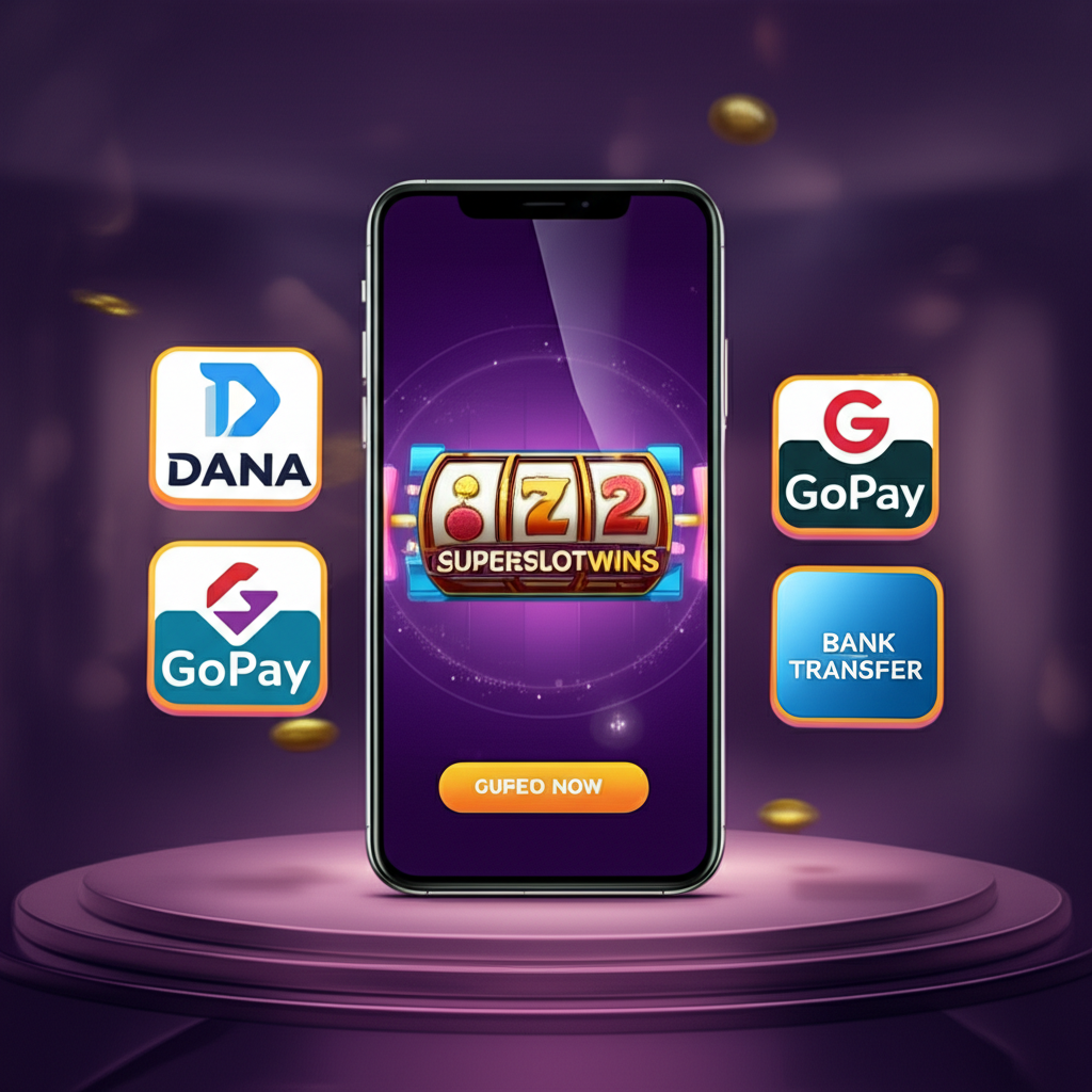 Ilustrasi metode pembayaran alternatif seperti DANA, OVO, GoPay, dan transfer bank untuk deposit slot online di SuperSlotWins