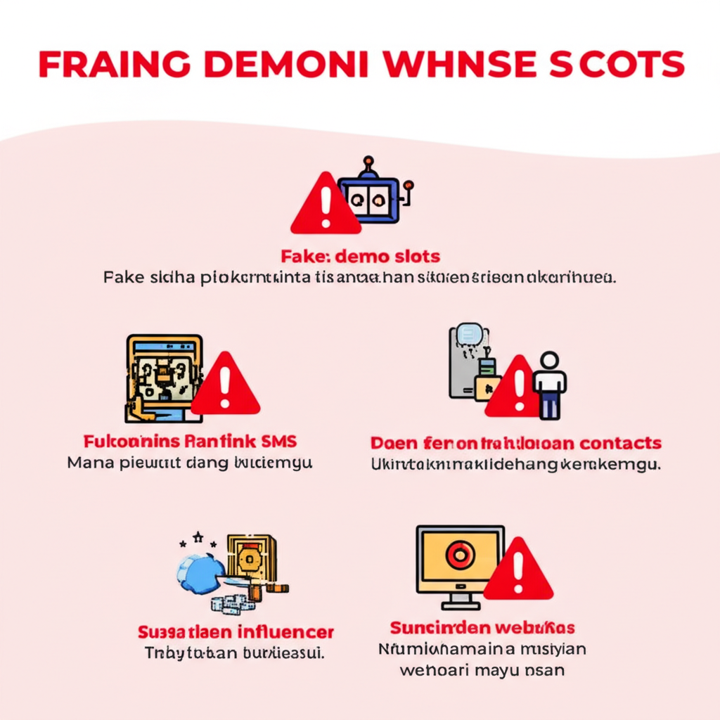 Infografis modus penipuan withdraw slot online yang sering terjadi di Indonesia dengan ikon peringatan