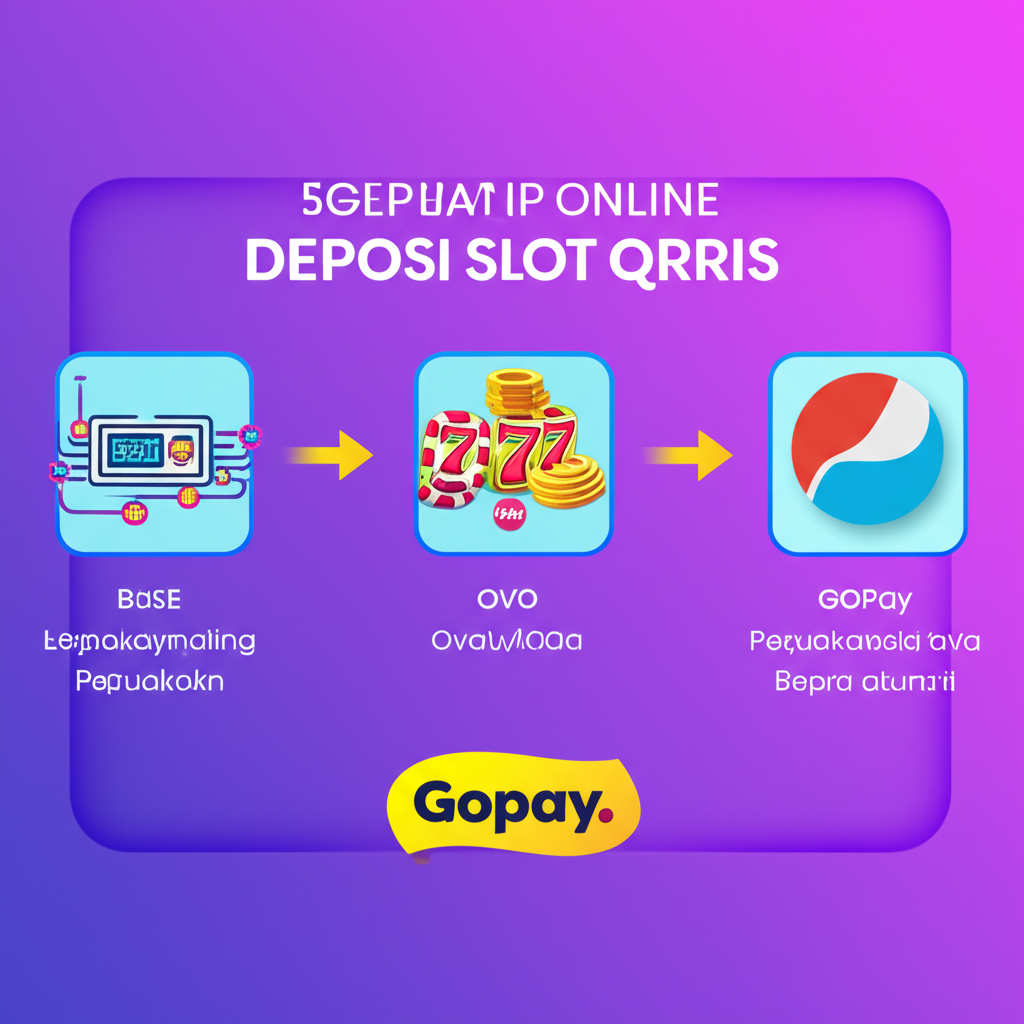 Panduan langkah demi langkah cara deposit slot online menggunakan QRIS, DANA, OVO, dan Gopay dengan ilustrasi ikon dan proses yang mudah dipahami