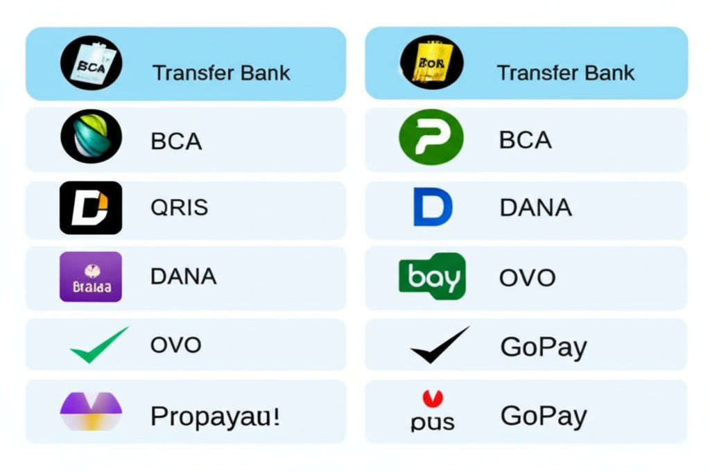 Perbandingan metode pembayaran deposit slot online: Transfer Bank BCA, QRIS, DANA, OVO, dan GoPay