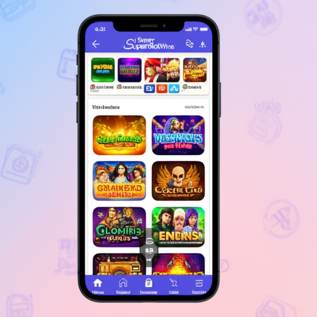 Tampilan antarmuka platform SuperSlotWins di smartphone yang user-friendly dengan fitur setoran-penarikan cepat dan layanan pelanggan 24/7 untuk pengalaman bermain slot online yang aman dan nyaman.