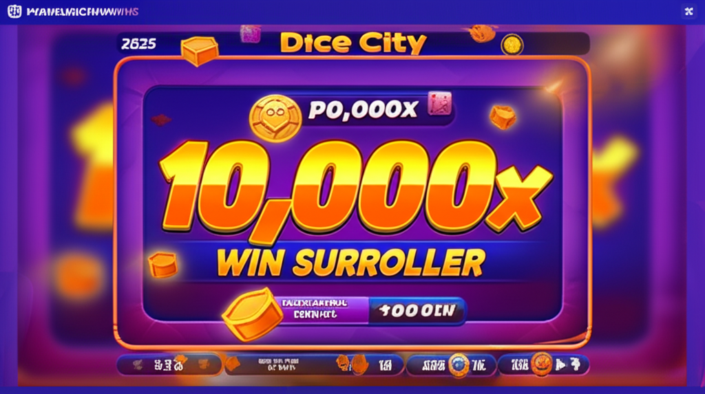ภาพหน้าจอเกม Dice City ฟีเจอร์ใหม่ของ Pragmatic Play 2025 บน superslotwins แสดงโบนัสและตัวคูณสูงสุด 10,000 เท่า