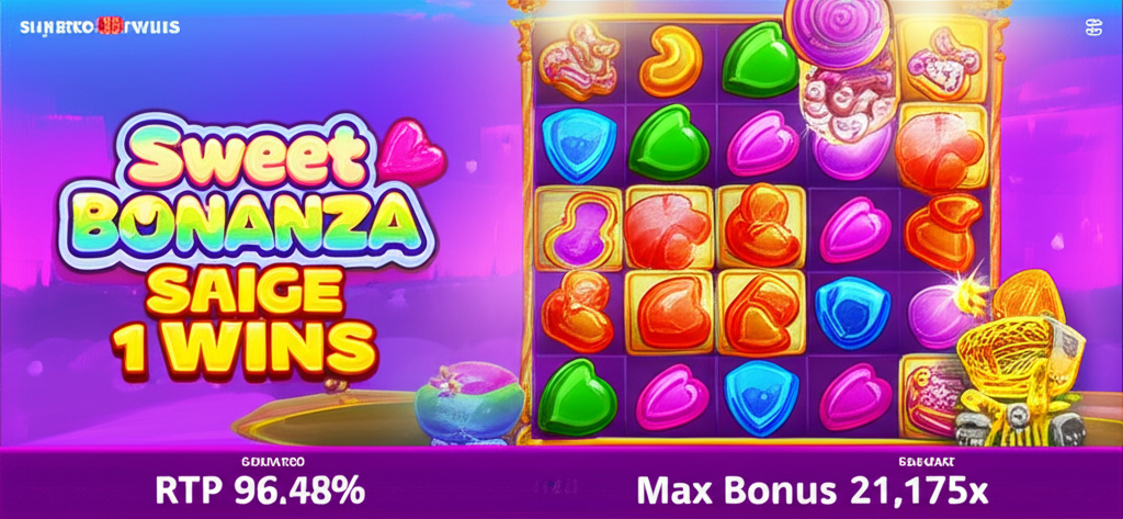 ภาพเกม Sweet Bonanza สล็อต Pragmatic Play บน superslotwins แสดงฟีเจอร์โบนัสและโอกาสชนะสูง
