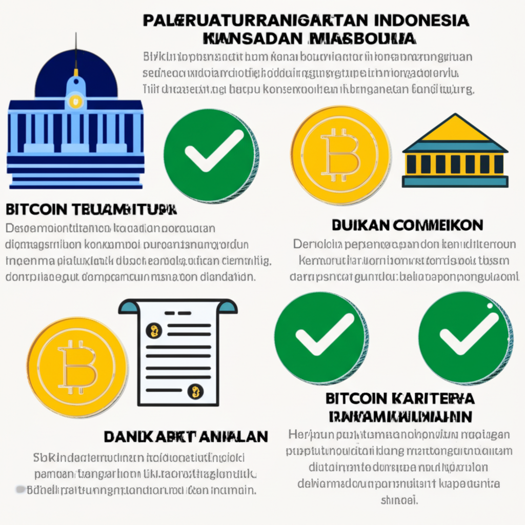Status legalitas cryptocurrency di Indonesia dengan ikon regulasi dan kepatuhan