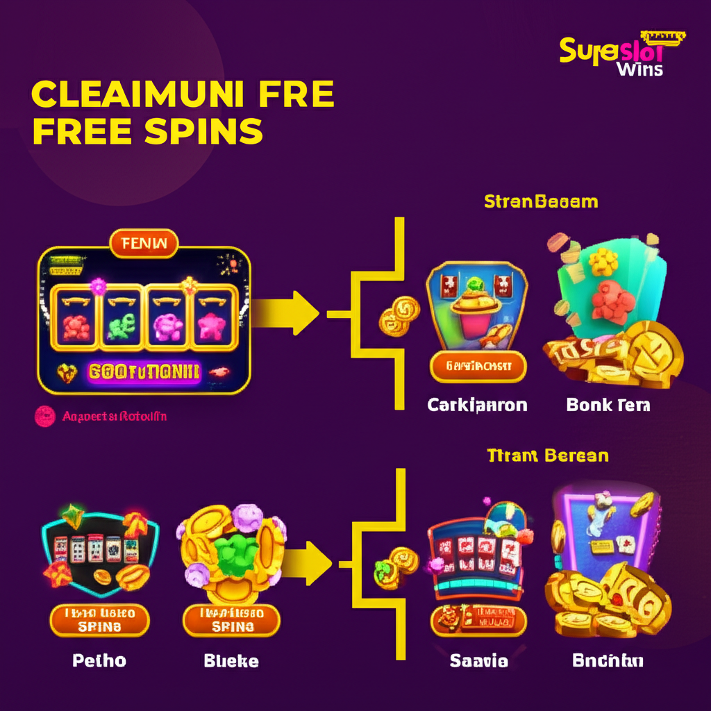 Infografis langkah demi langkah cara klaim free spins di platform slot online SuperSlotWins