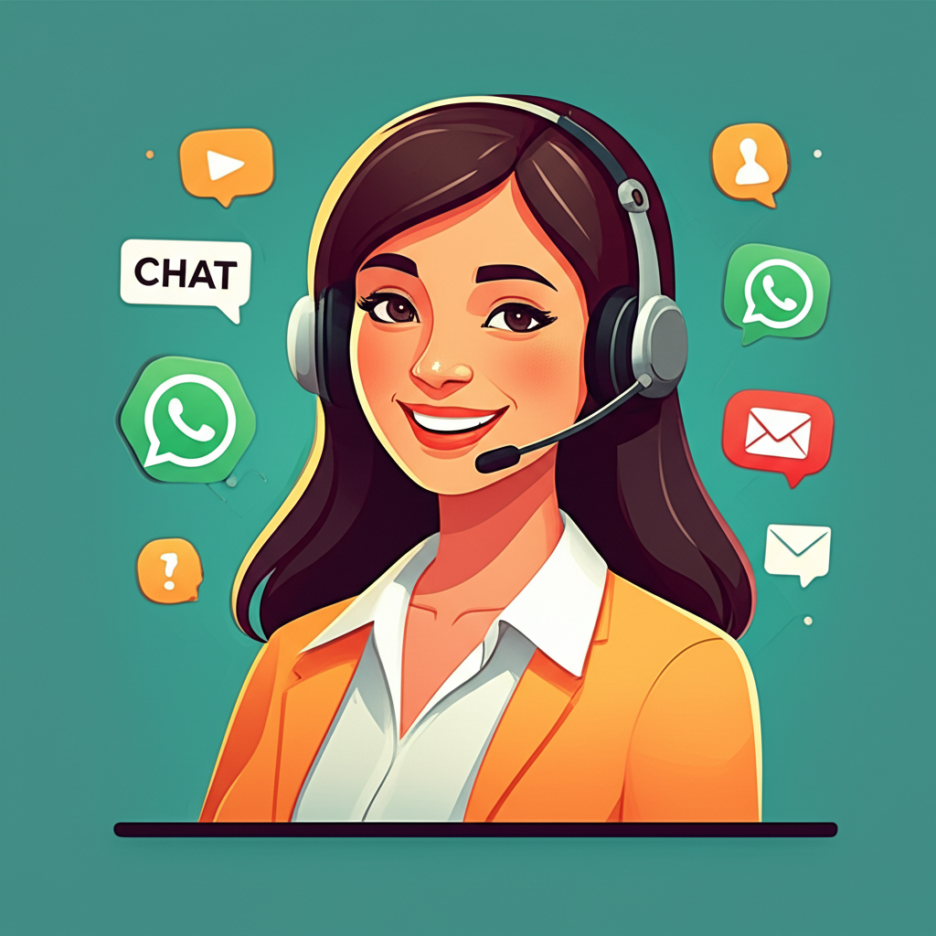 Ilustrasi agen layanan pelanggan SuperSlotWins yang ramah siap membantu dengan layanan 24/7 melalui berbagai channel komunikasi