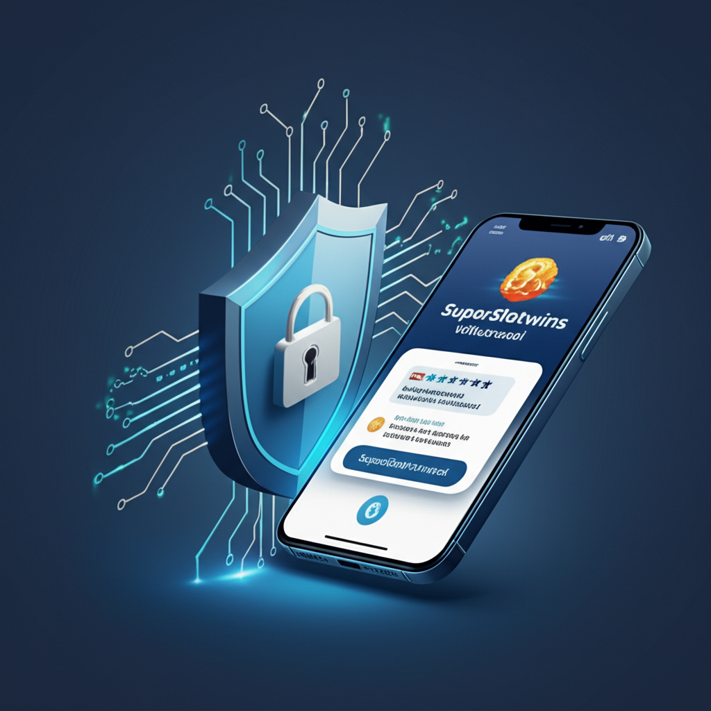 Ilustrasi keamanan transaksi withdrawal di SuperSlotWins dengan simbol gembok dan notifikasi penarikan berhasil