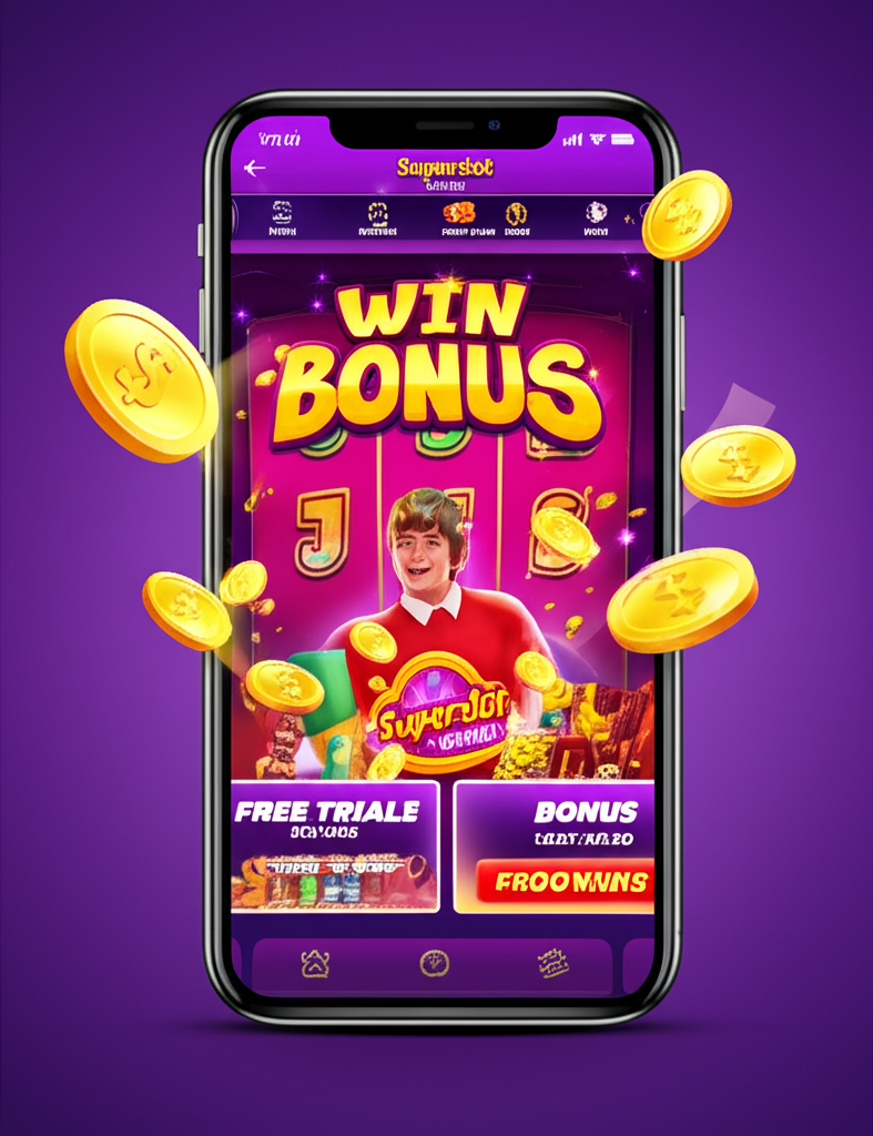 ภาพผู้เล่นมือใหม่ได้รับโบนัสแตกง่ายในเกม superslotwins พร้อมแสดงโปรโมชั่นทดลองเล่นฟรีและโบนัสพิเศษ