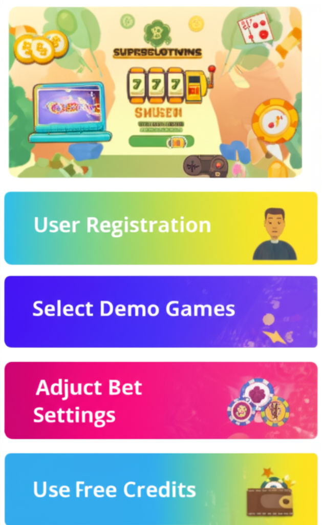 ภาพอินโฟกราฟิกแสดงขั้นตอนการใช้งานระบบทดลองเล่น superslotwins ตั้งแต่การสมัครสมาชิกจนถึงการตั้งค่าเดิมพัน
