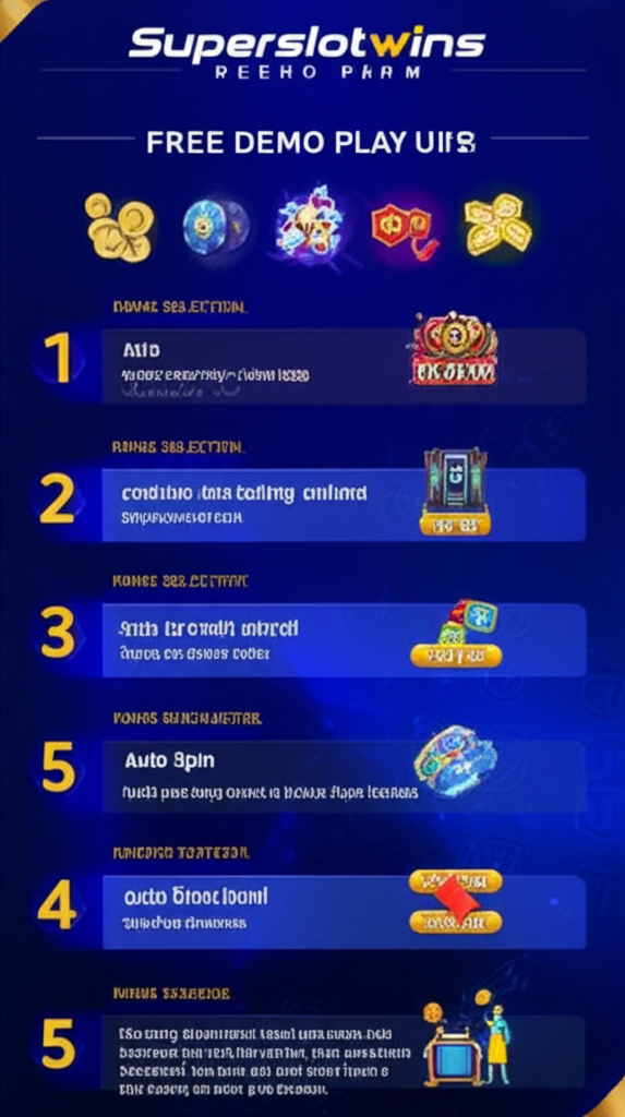 อินโฟกราฟิกแสดงขั้นตอนการใช้งานระบบทดลองเล่นฟรีของ superslotwins อย่างละเอียด