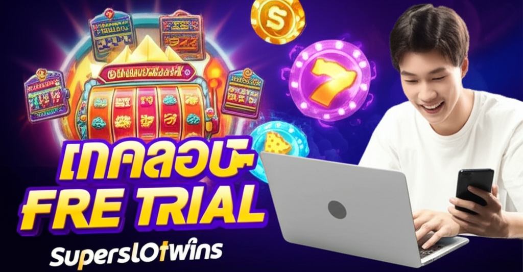 ภาพประกอบผู้เล่นมือใหม่กำลังเล่นสล็อตออนไลน์บนแพลตฟอร์ม superslotwins ด้วยระบบทดลองเล่นฟรีในบรรยากาศทันสมัยและปลอดภัย