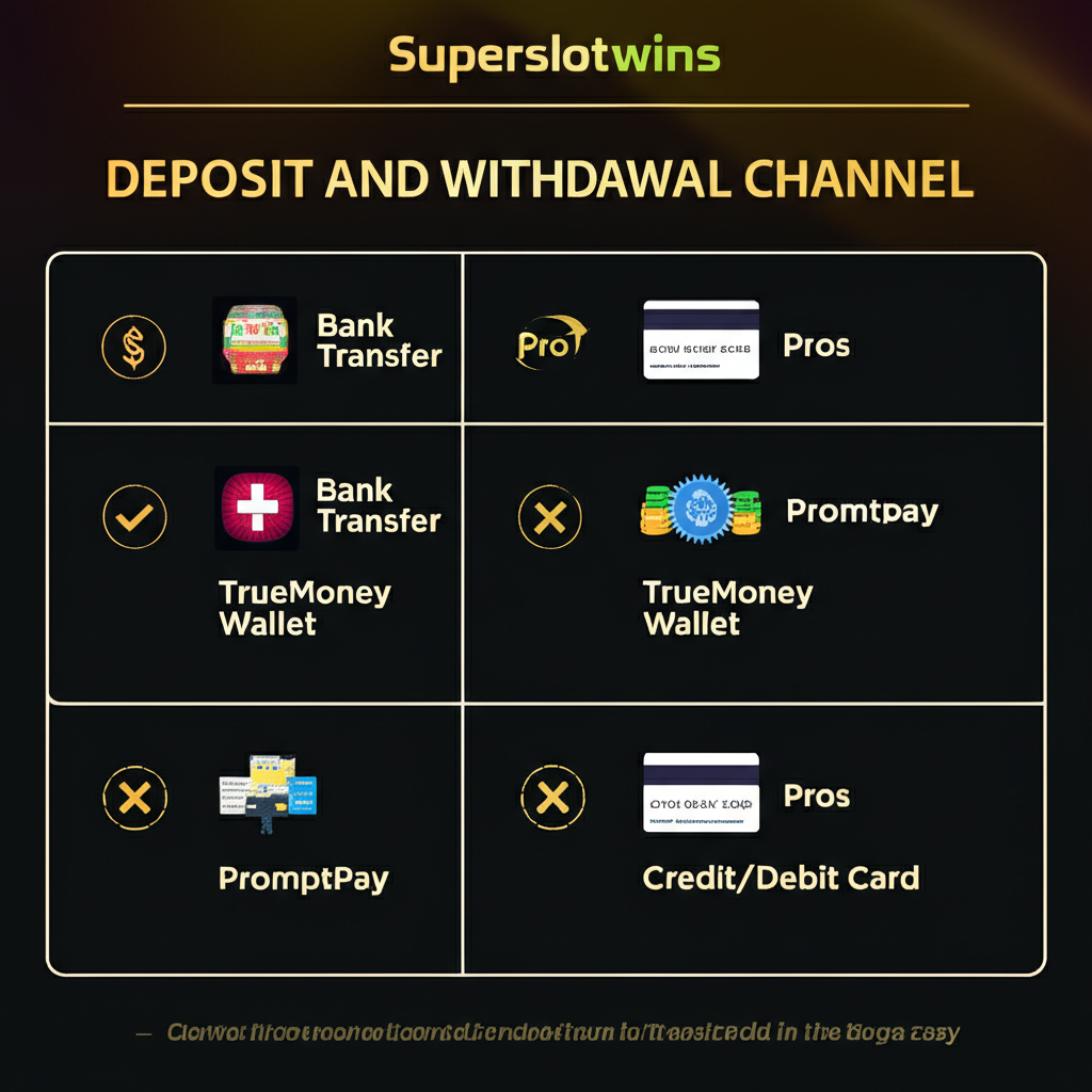 ตารางเปรียบเทียบช่องทางฝาก-ถอน superslotwins พร้อมข้อดีข้อเสีย