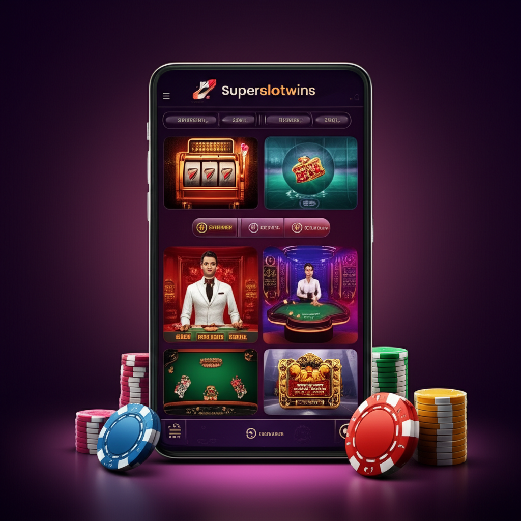 ภาพหน้าจอแพลตฟอร์มคาสิโนออนไลน์ superslotwins ที่แสดงเกมสล็อต คาสิโนสด และระบบฝาก-ถอนออโต้ที่ปลอดภัย