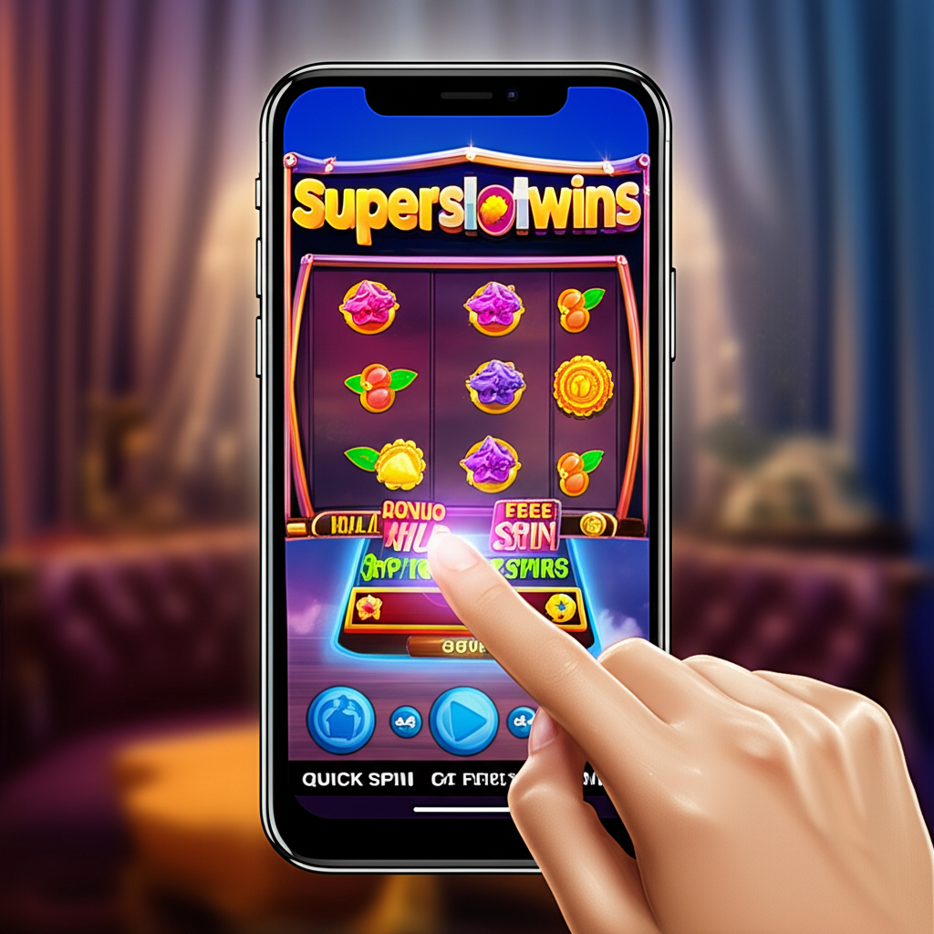 ภาพหน้าจอมือถือแสดงเกมสล็อต superslotwins พร้อมฟีเจอร์โบนัสพิเศษและปุ่มเล่นอัตโนมัติ