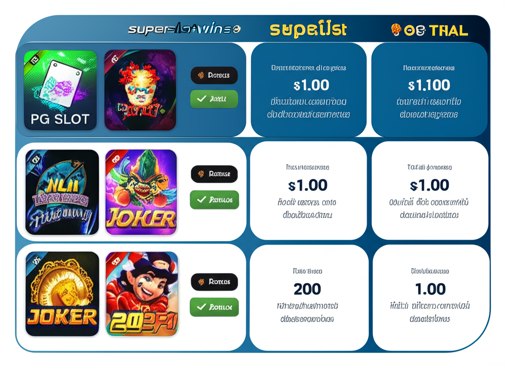 ตารางเปรียบเทียบค่ายเกมสล็อตชั้นนำบน superslotwins พร้อมจุดเด่นและเกมแนะนำ