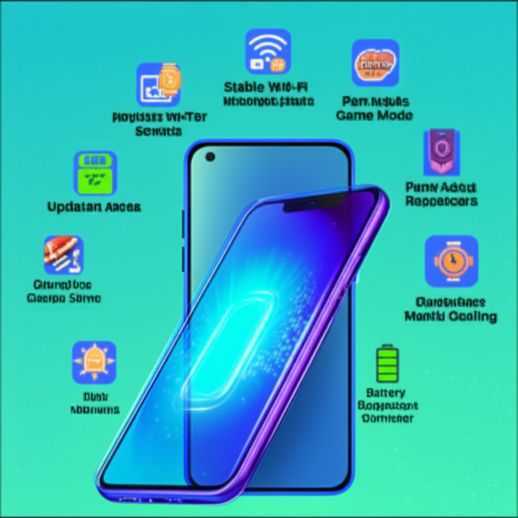 Ilustrasi tips optimalisasi performa slot mobile di smartphone dengan ikon dan panduan praktis