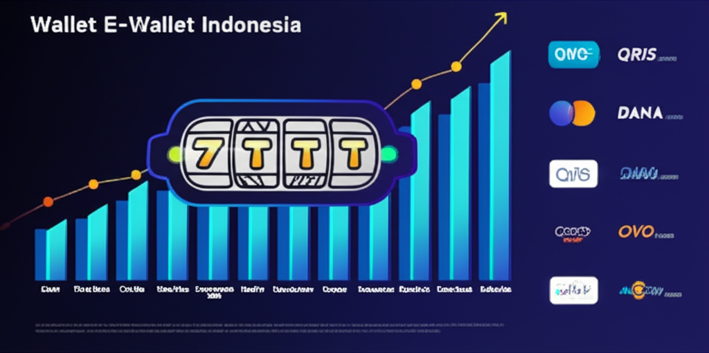 Visualisasi data tren pertumbuhan penggunaan e-wallet dan transaksi pembayaran digital di Indonesia untuk permainan slot online tahun 2025