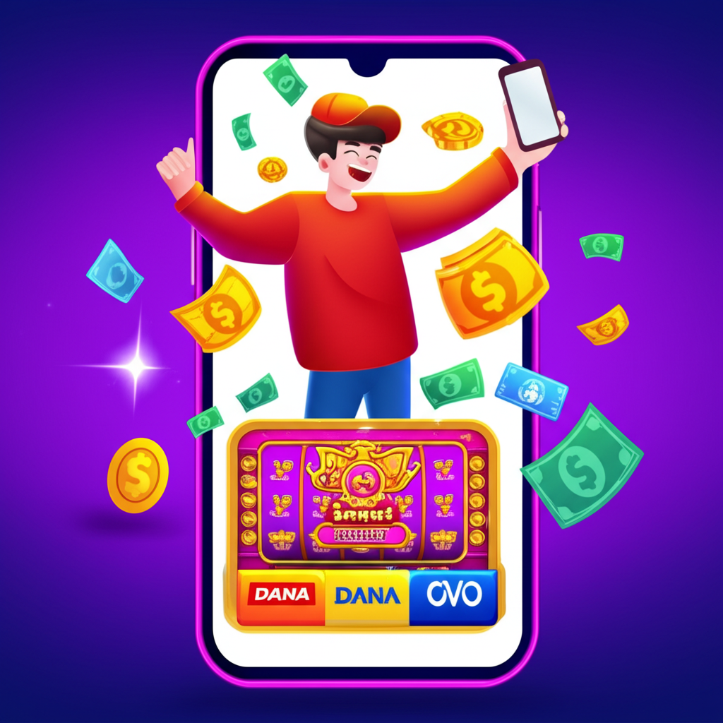Ilustrasi pemain slot online Indonesia yang sedang melakukan withdraw kemenangan ke DANA dan OVO dengan mudah dan aman di SuperSlotWins