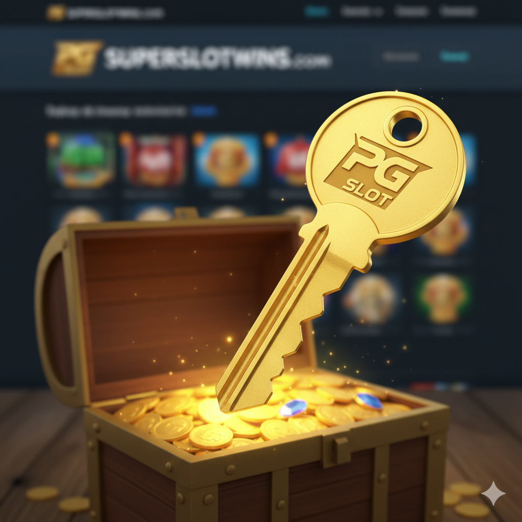 ภาพเชิงเปรียบเทียบที่แสดงแนวคิด "Key E สู่ความร่ำรวย" ตามเนื้อหาบทความ โดยมีภาพ "กุญแจสีทอง" ขนาดใหญ่ที่ออกแบบให้มีรูปร่างเหมือนกับช่องเสียบ M.2 Key E อย่างชัดเจน บนตัวกุญแจมีโลโก้ PG Slot สลักอยู่ กุญแจดอกนี้กำลังไข "หีบสมบัติ" ใบใหญ่ที่เปิดอ้าออก เผยให้เห็นเหรียญทองและอัญมณีที่ส่องสว่างอยู่ภายในฉากหลังเป็นอินเทอร์เฟซของเว็บ Superslotwins ที่เบลอเล็กน้อย เพื่อเน้นย้ำว่านี่คือประตูสู่ความมั่งคั่ง