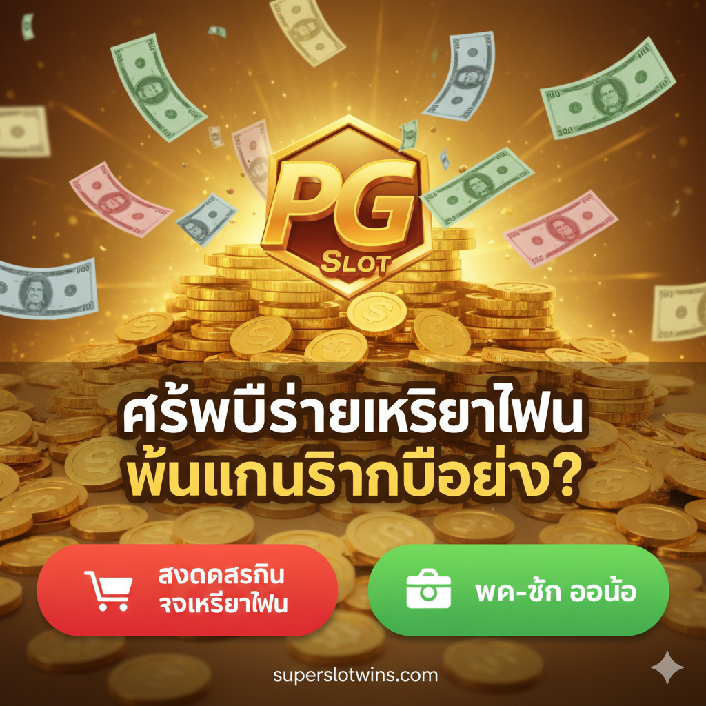 ภาพสรุปที่ทำหน้าที่เป็น Call-to-Action (CTA) สำหรับส่วน '[CTA Block]: เล่นสนุกแล้ว? เปลี่ยนเครดิตฟรีเป็นเงินจริง!'. ภาพควรมีพื้นหลังเป็นเงินเหรียญทองและสัญลักษณ์ PG Slot ที่ถูกแปลงเป็นธนบัตร (เงินจริง). มีปุ่ม CTA ขนาดใหญ่และชัดเจนสองปุ่มในภาพ เช่น 'สมัครสมาชิก รับเครดิตฟรี' และ 'ฝาก-ถอน ออโต้' พร้อมไอคอนที่เกี่ยวข้อง (เช่น ตะกร้าสินค้าและกระเป๋าสตางค์). โทนสีต้องเร่งเร้าการตัดสินใจ เช่น สีแดง สีทอง และสีเขียวสด เพื่อสร้างความรู้สึกของการเปลี่ยนแปลงจาก 'Demo' เป็น 'Real Money'.