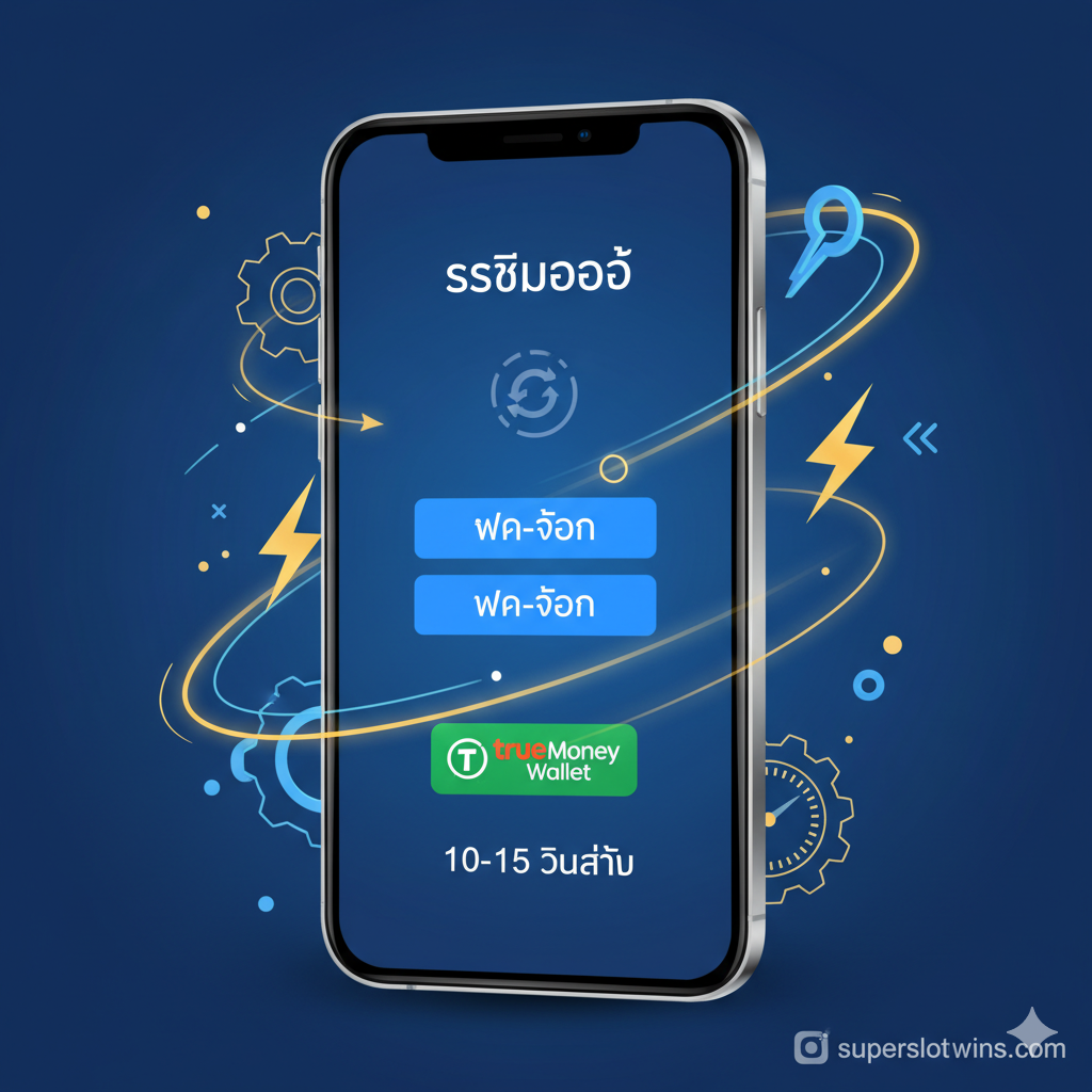 ภาพแสดงหน้าจอโทรศัพท์มือถือที่แสดงการทำรายการฝาก-ถอนออโต้ที่รวดเร็ว พร้อมโลโก้ True Money Wallet เน้นความรวดเร็ว 10-15 วินาที