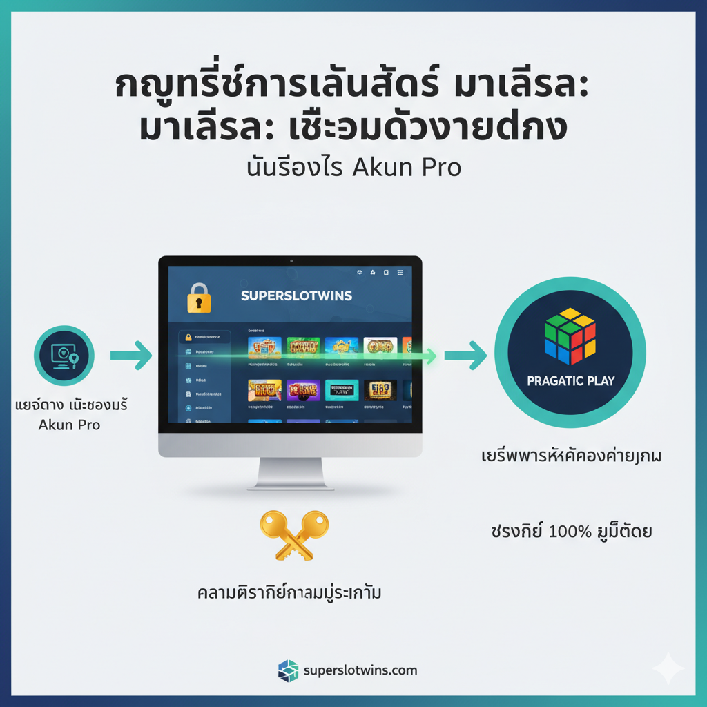 ภาพที่สื่อถึงกลยุทธ์การเล่นและการเชื่อมต่อ 'เว็บตรง' โดยไม่จำเป็นต้องใช้ 'Akun Pro' แสดงหน้าจอคอมพิวเตอร์หรือสมาร์ทโฟนที่กำลังเข้าสู่เว็บไซต์ Superslotwins โดยมีภาพจำลองของ 'การเชื่อมต่อ API ตรง' เป็นเส้นกราฟิกสีเขียวสว่างเชื่อมโยงจากไอคอน 'เว็บ Superslotwins' ไปยังไอคอน 'เซิร์ฟเวอร์หลักของค่ายเกม' (เช่น สัญลักษณ์ Pragmatic Play) มีรูปกุญแจทองคำเพื่อสื่อถึงความปลอดภัยและความยุติธรรมของระบบ เน้นการจัดองค์ประกอบแบบเรียบง่าย สะอาดตา และมีลูกศรนำทางเพื่อสื่อถึง 'ขั้นตอน' หรือ 'ความจริง' ที่เข้าใจง่าย