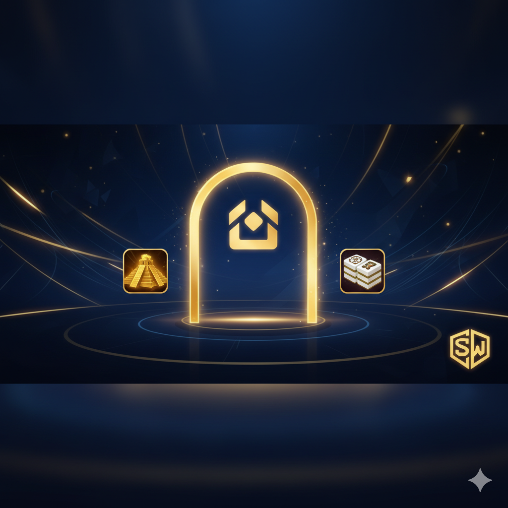 一张吸引眼ดูดของ封面图,主题是“PG Slot Login อัปเดต 2025”。背景ใช้PG Soft游戏常见的华丽、鲜艳的宝石蓝和金色,带有未来科技感的光晕和线条。中央是一个闪耀的“Login”按钮หรือ一个象征入口的金色拱门,旁边是PG Soft的标志性游戏(如Treasures of AztecหรือMahjong Ways 2)的微缩图标。ใน下方หรือ角落,突出显示“Superslotwins”的Logo,以建立品牌信任度。整体风格应是高品质、充满活力และ诱惑力。