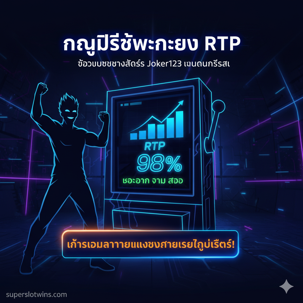 一张总结性的图片，将重点放在胜利策略和行动号召上。主体是一个老虎机界面，但屏幕上显示的是一个数据图表或百分比数字（例如：RTP 98%），代表'Bocoran Jam Gacor dan RTP Live'。旁边配上一个自信微笑的玩家角色剪影。下方有一个醒目的行动按钮图形，印尼语写着 'Gabung Sekarang & Raih Jackpot Terbesar!'。使用深色背景和霓虹灯效果的文字，增强科技感和即时行动的紧迫感。