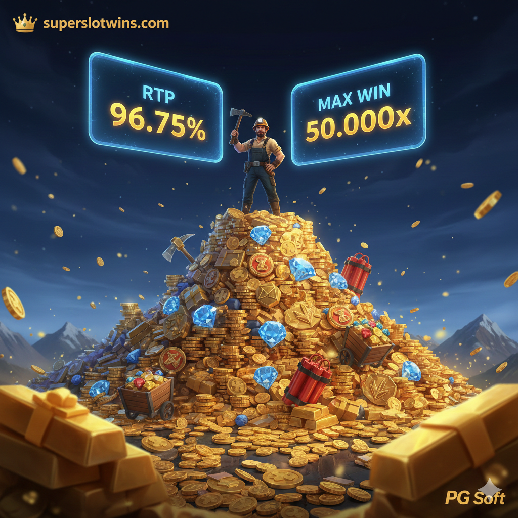 Desain sampul yang dramatis dan menarik perhatian untuk 'Golden Avalanche Slot'. Gambar harus menampilkan logo atau ikon utama game (misalnya, kereta tambang penuh emas atau simbol berlian) yang dilingkari oleh efek longsoran salju keemasan (golden avalanche). Latar belakang adalah puncak gunung bersalju dengan nuansa biru tua dan ungu untuk kontras, menyoroti judul game dalam font tebal. Sisipkan watermark kecil atau logo 'superslotwins.com' di sudut bawah untuk branding. Gaya gambar harus berkualitas tinggi, 3D, dan energik, mencerminkan kegembiraan slot volatilitas tinggi.