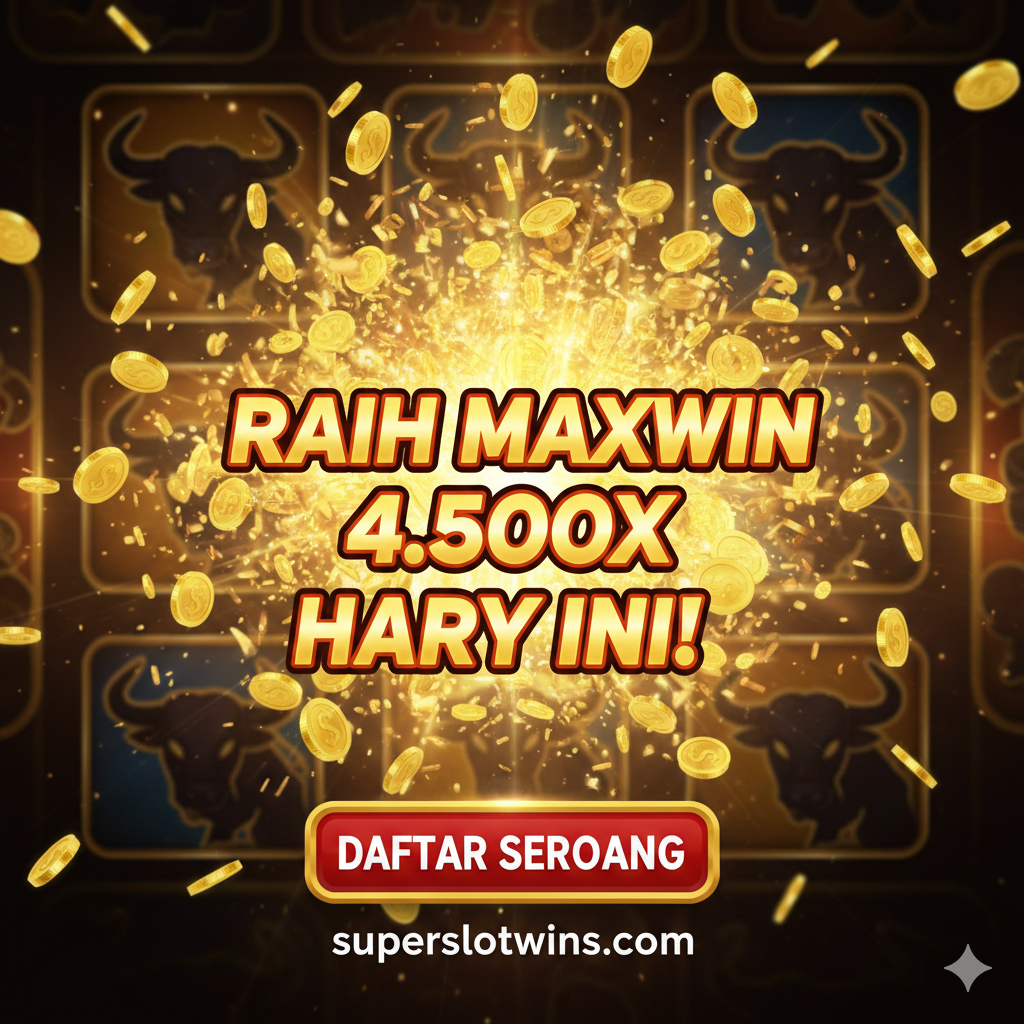Gambar penutup yang menginspirasi tindakan. Tampilkan hasil kemenangan besar (Mega Win atau Maxwin) dari Black Bull Slot (seperti layar penuh koin emas yang meledak). Di tengah gambar, letakkan teks persuasif besar 'RAIH MAXWIN 4.500X HARI INI!' dengan desain font yang bersemangat. Di bawahnya, tambahkan tombol 'DAFTAR SEKARANG' yang menonjol dengan URL target 'superslotwins.com'. Gunakan warna yang sangat kontras (emas, merah, hitam) untuk menciptakan urgensi dan keinginan untuk bermain. Gambar harus memberikan kesan akhir yang kuat dan menguntungkan.