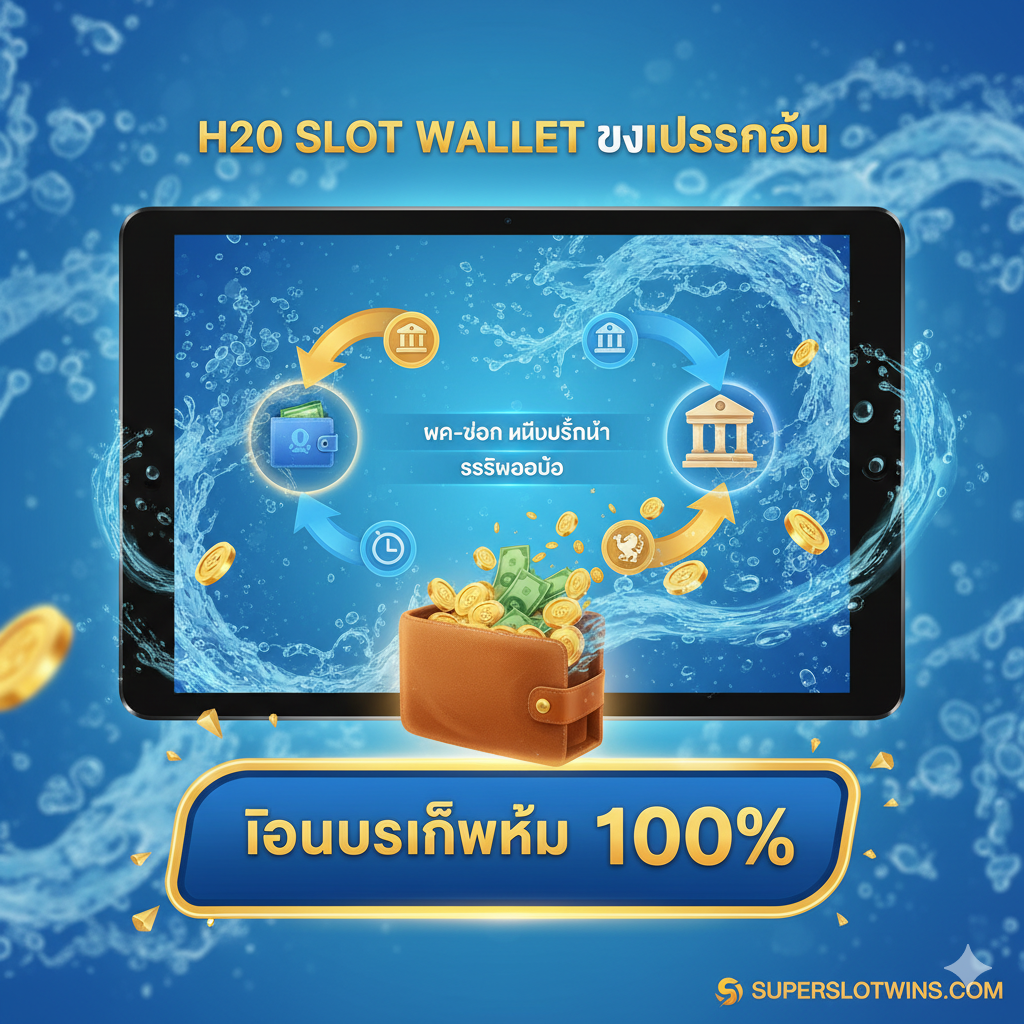 教程指导图，关于“สูตรสล็อต H2O” (H2O Slot 技巧)。画面构图应简洁明了，以一个潜水员（象征玩家）手持一张藏宝图（象征攻略/技巧）在海底游动为主要场景。藏宝图上用图标หรือ简短的泰语文字标示ออก关键步骤：观察Wilds、资金管理（一个钱袋图标）、使用ทดลองเล่น (试玩图标)、找准แตกง่ายช่วงเวลา (爆奖时间）。色调使用冷静的蓝色และ绿色، 配以温暖的金色光束จาก水面射ลง، 突出“寻宝成功”的寓意، 暗示策略带来的收获。