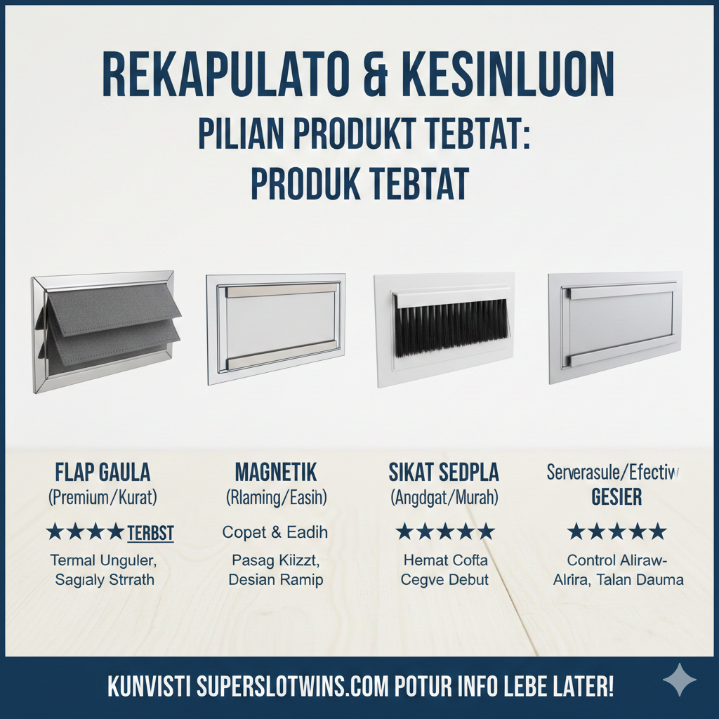 Sebuah gambar perbandingan 3-4 produk insulasi yang berbeda, ditampilkan berdampingan dalam gaya 'mockup produk' yang bersih. Tampilkan desain: 1. Flap Ganda (Premium/Kuat). 2. Magnetik (Ramping/Mudah). 3. Sikat Sederhana (Anggaran/Murah). Setiap produk harus berlabel dengan peringkat bintang mereka (misalnya, ⭐⭐⭐⭐⭐) dan fokus manfaat utama (misalnya, Termal, Kecepatan Pasang, Biaya). Ini harus berfungsi sebagai visual rekapitulasi pilihan terbaik, mendorong tindakan pembaca di akhir artikel. Gaya visual yang bersih dan profesional.