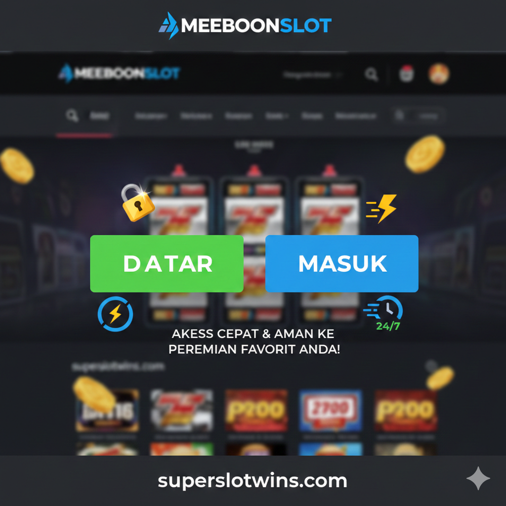 Gambar yang menyoroti kecepatan dan kemudahan proses 'Login' dan 'Daftar' ('ทางเข้า'/'สมัคร'). Gunakan desain minimalis dengan dua tombol besar yang kontras (misalnya, tombol 'Daftar' hijau cerah dan tombol 'Login' biru) di tengah. Di sekitarnya, tambahkan ikon-ikon kecil yang mewakili keamanan (gembok), kecepatan (ikon jam pasir berputar cepat atau kilat), dan akses 24/7. Latar belakang mungkin menampilkan antarmuka situs superslotwins.com yang buram untuk memberikan konteks. Fokus utama adalah instruksi akses cepat.